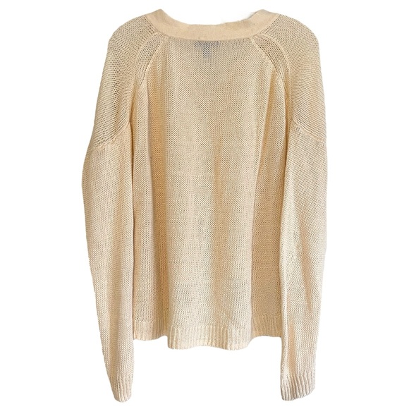 HP⭐️ J.Crew Linen Beige Off-White V-Neck Lace Up Knit Long Sleeve Sweater Large - Picture 3 of 5